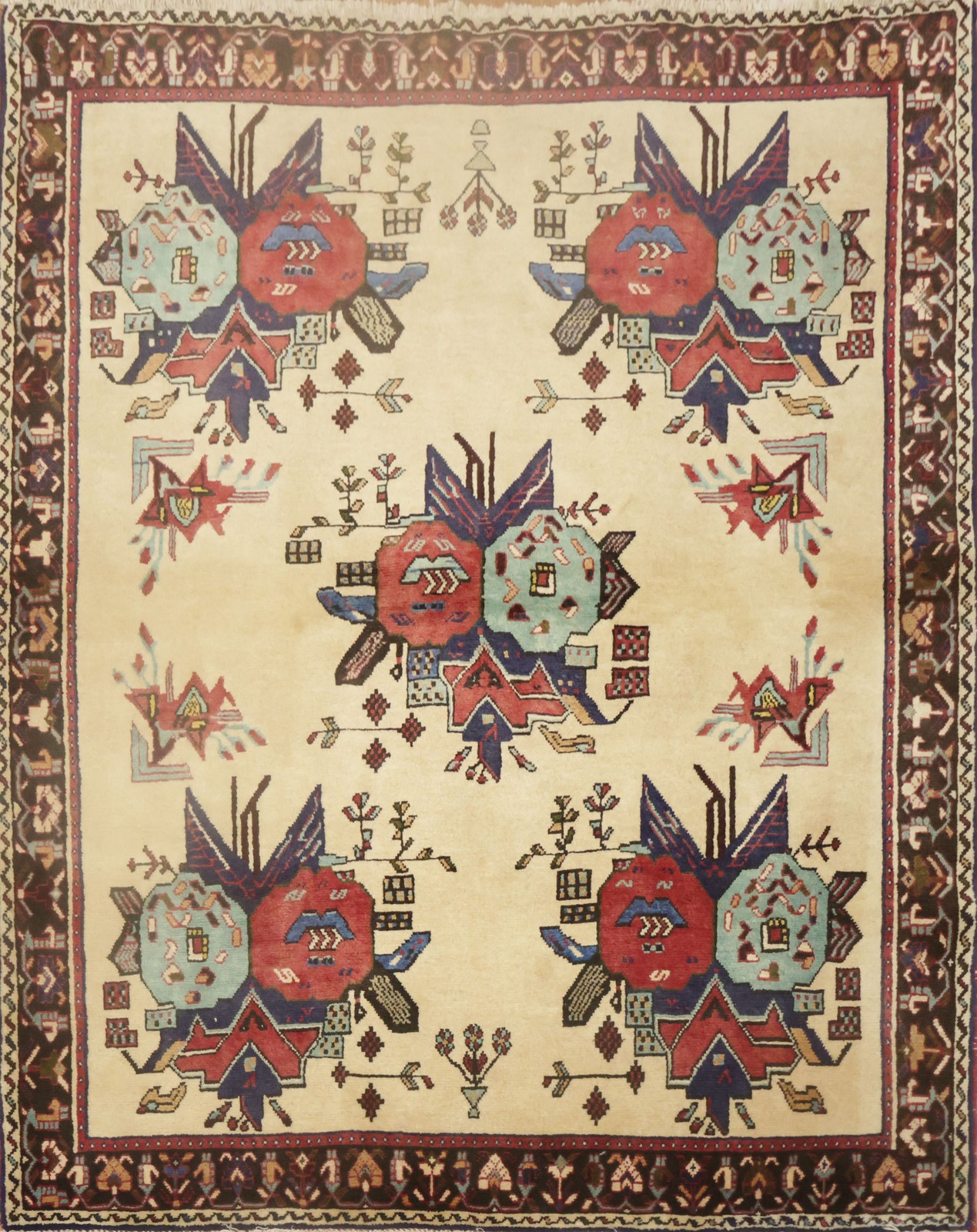 Geometric Area Rug 4×5 Ft Handmade Traditional Wool Carpet Oriental Rug