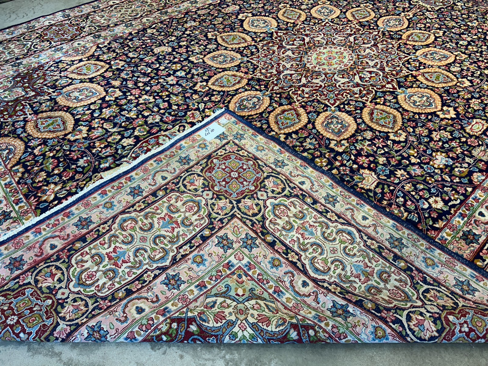 11’1″x15’10” Semi-Antique Hand-Knotted Handmade Kashmare Persiane Rug Navy Blue