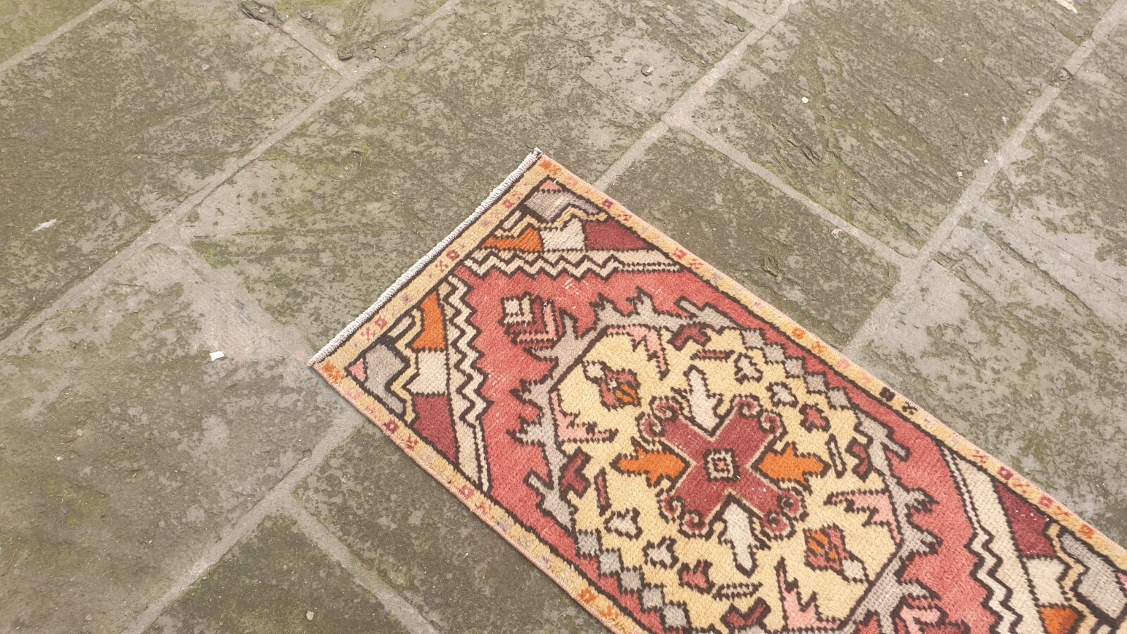 Small Turkish rug 44×91 cm 1.4×3 ft Vintage Wool Turkish Bathroom rug