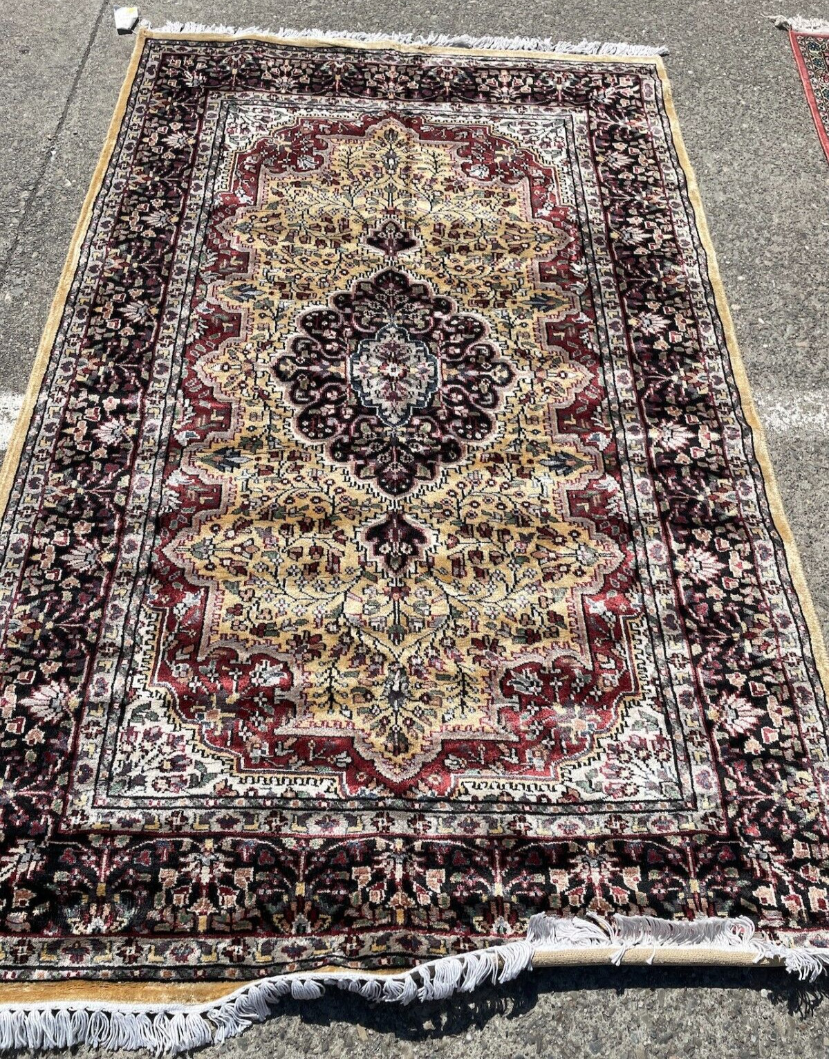 Hand-Woven Wool and Silk Medallion Area Rug 6.3′ x 4′