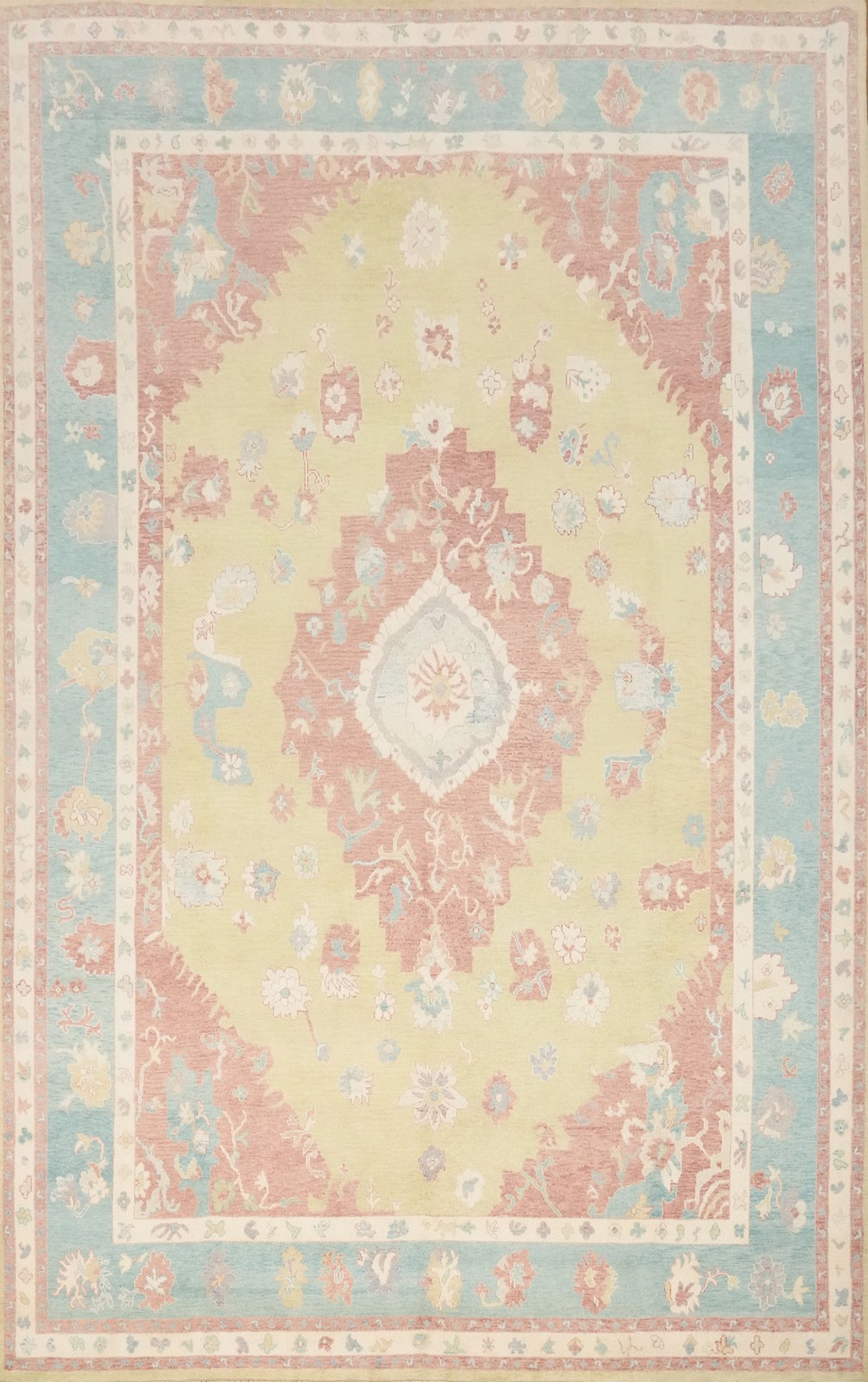 Vegetable Dye Transitional Oushak Large Rug 10×14 Ft Hand-Knotted Oriental Wool