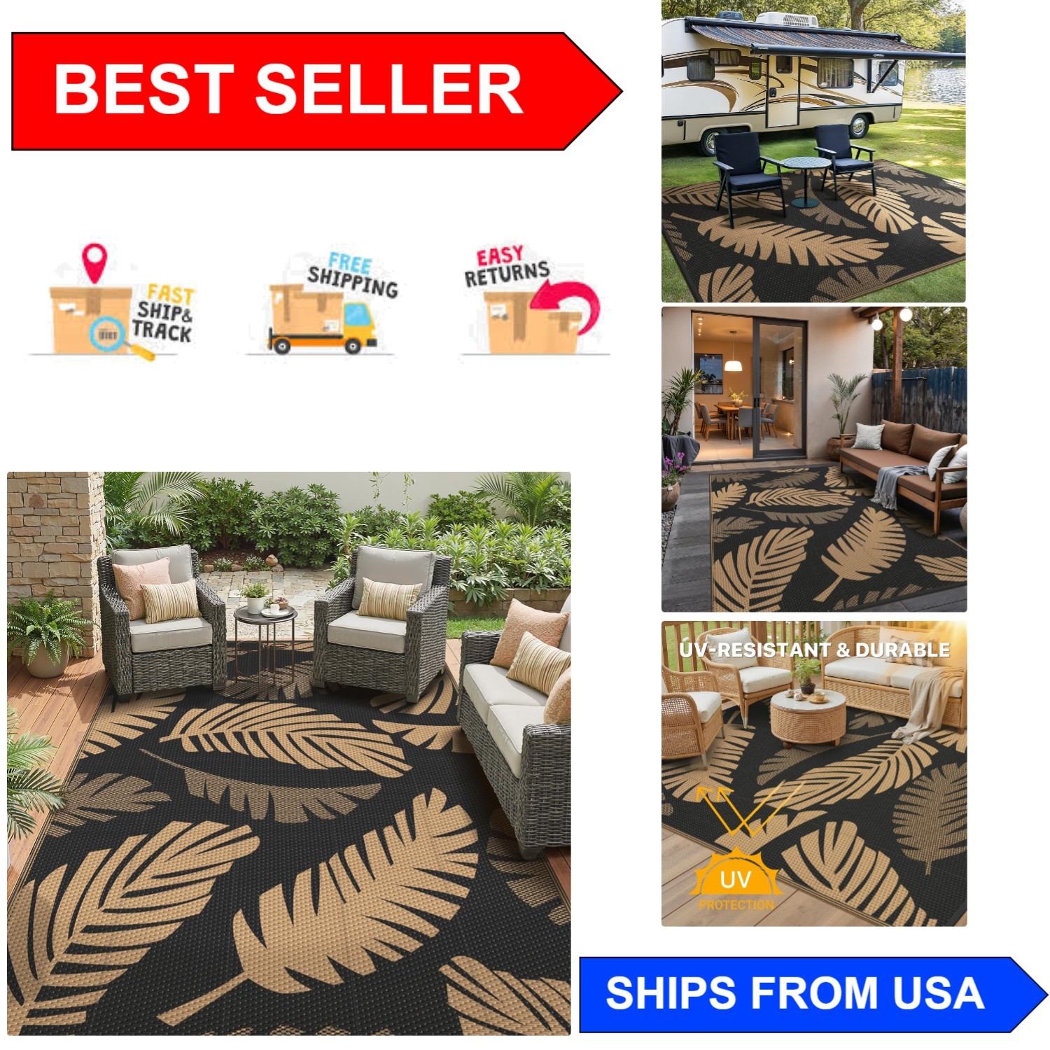 Versatile 5′ x 8′ Reversible Plastic Straw Rug – Perfect for Campers & Porches