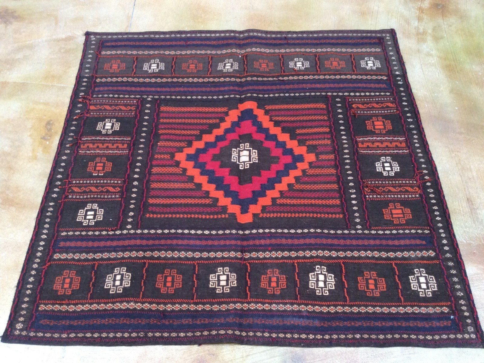 5.1 x 5.0 Hand-Woven Afghan Tribal Sumak Geometric Design 100% Wool Rug SZM-5150