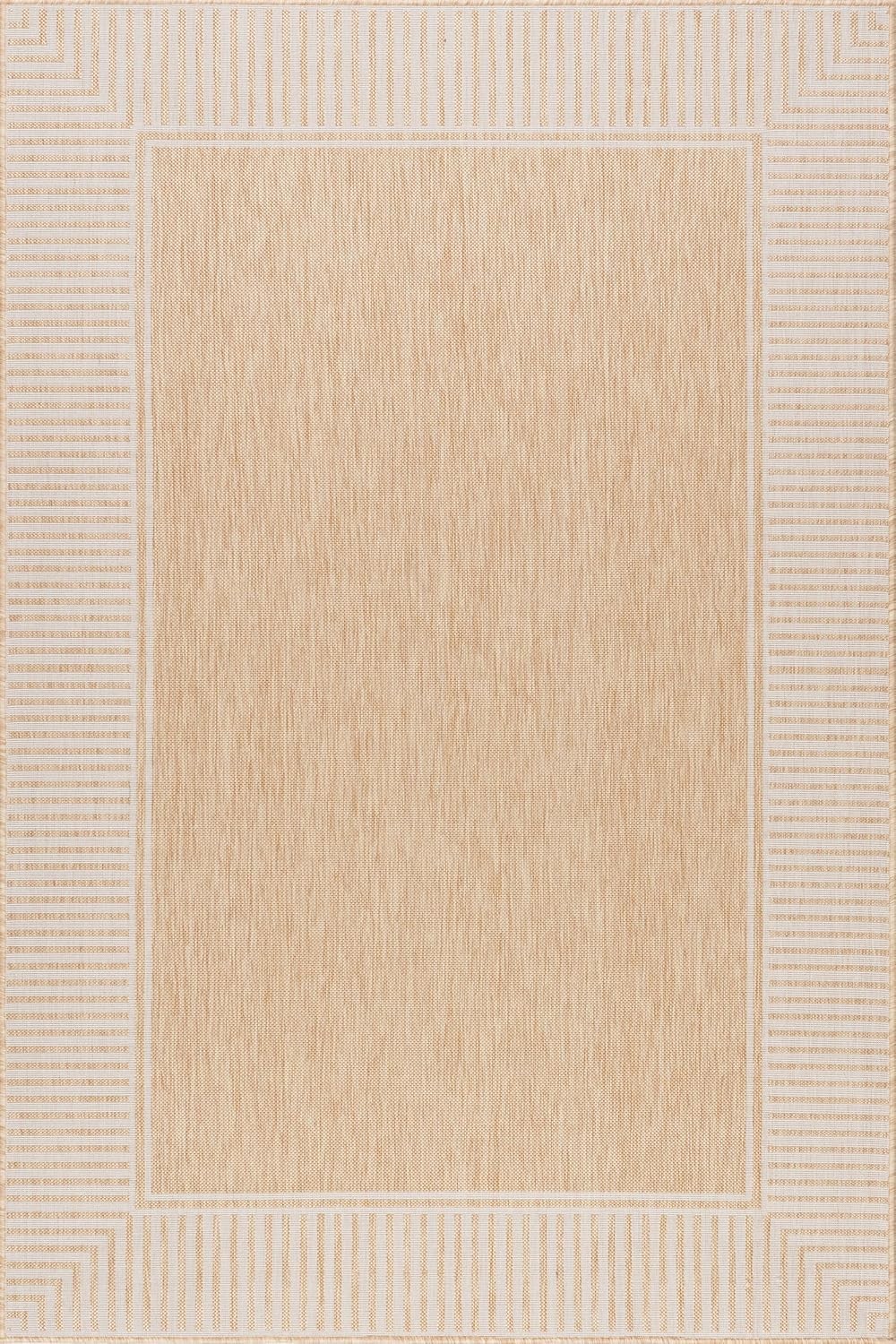 Nuloom Asha Tan/Ivory, 6’7″ x 9′, Casual, Striped Border, Soft and Cozy, High