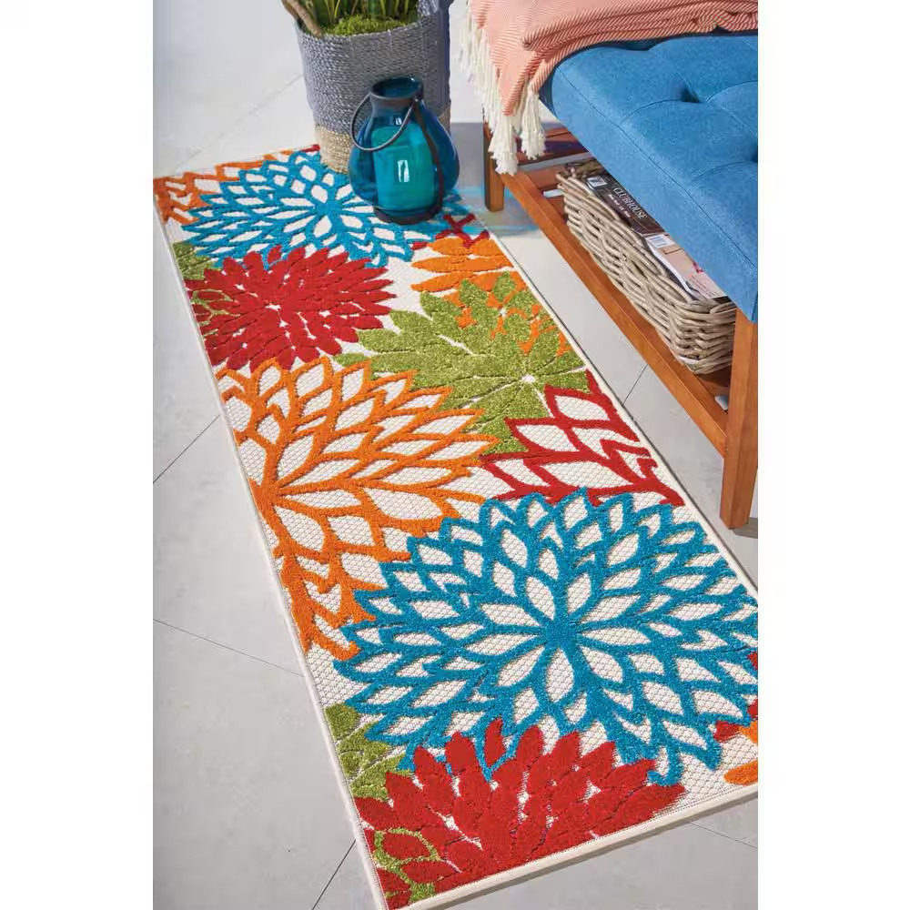 Aloha Green 2 Ft. X 6 Ft. Runner Floral Modern Indoor/Outdoor Patio Kitchen Area