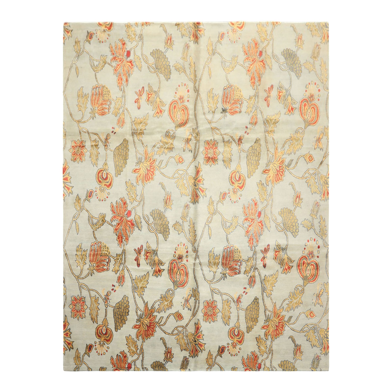 8×10 Hand Knotted Wool & Pure Silk Aqua, Burnt Orange Tibetan Arts & Crafts Rug