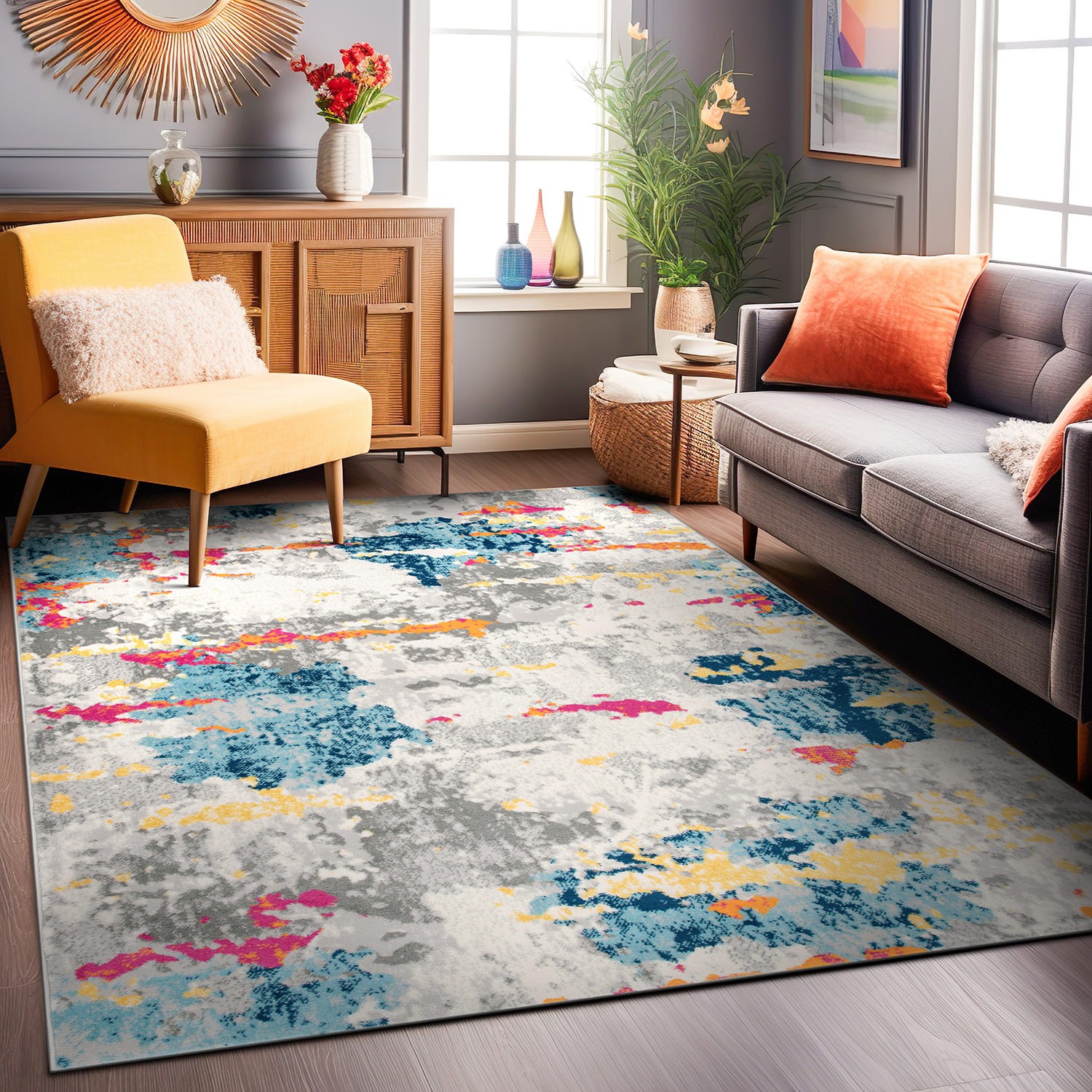 Area Rug Distressed Abstract Pattern Floor Carpet Dining Room Rugs Dorm Rugs 5×7