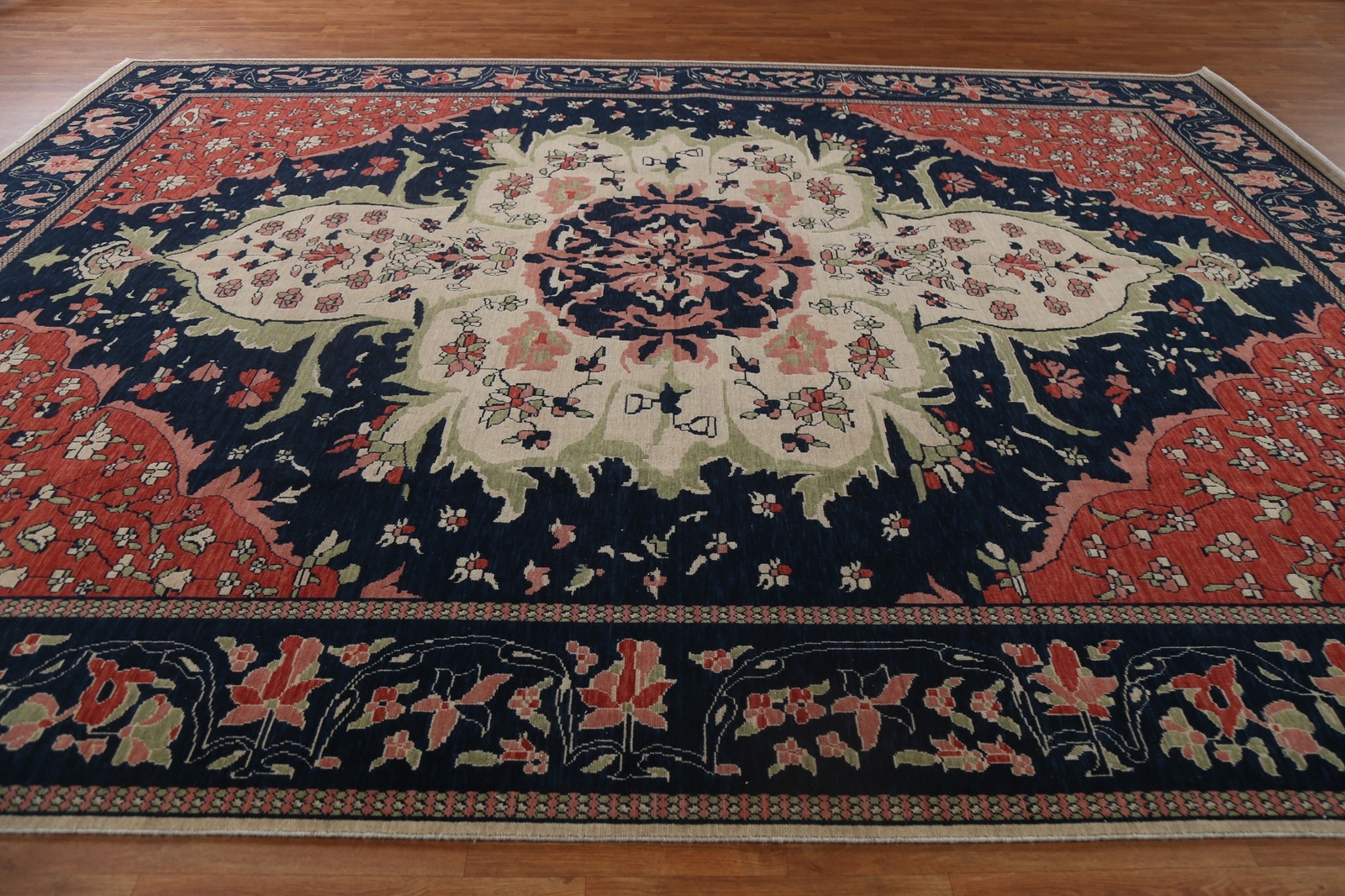 Navy Blue/ Ivory/ Red Ardakan Mohtasham Turkish 10’x13′ Area Rug Handmade Wool