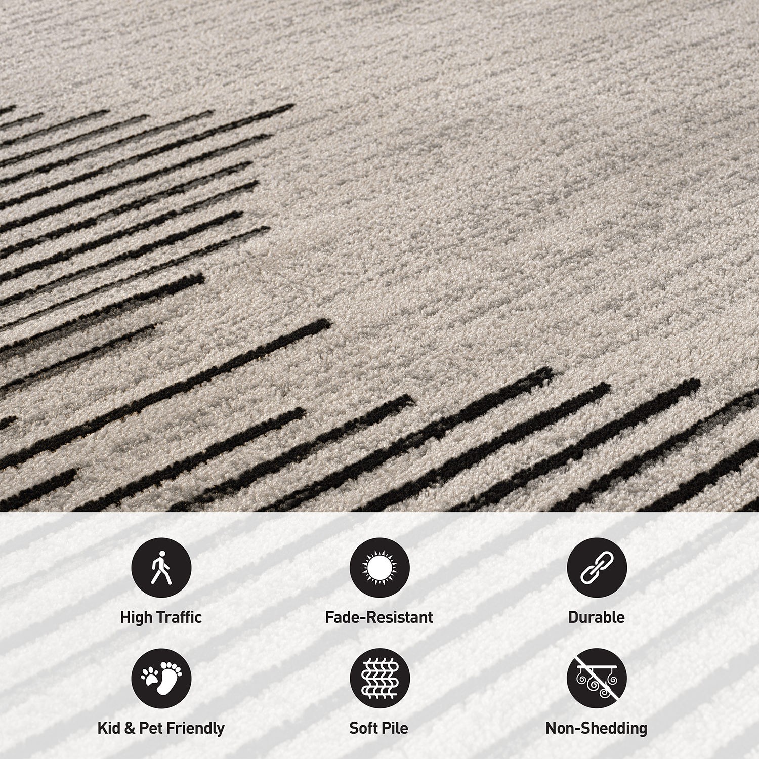 Rugshop Area Rug Bohemian Stripe Jute Rug Carpets for Living Room Bedroom Rug