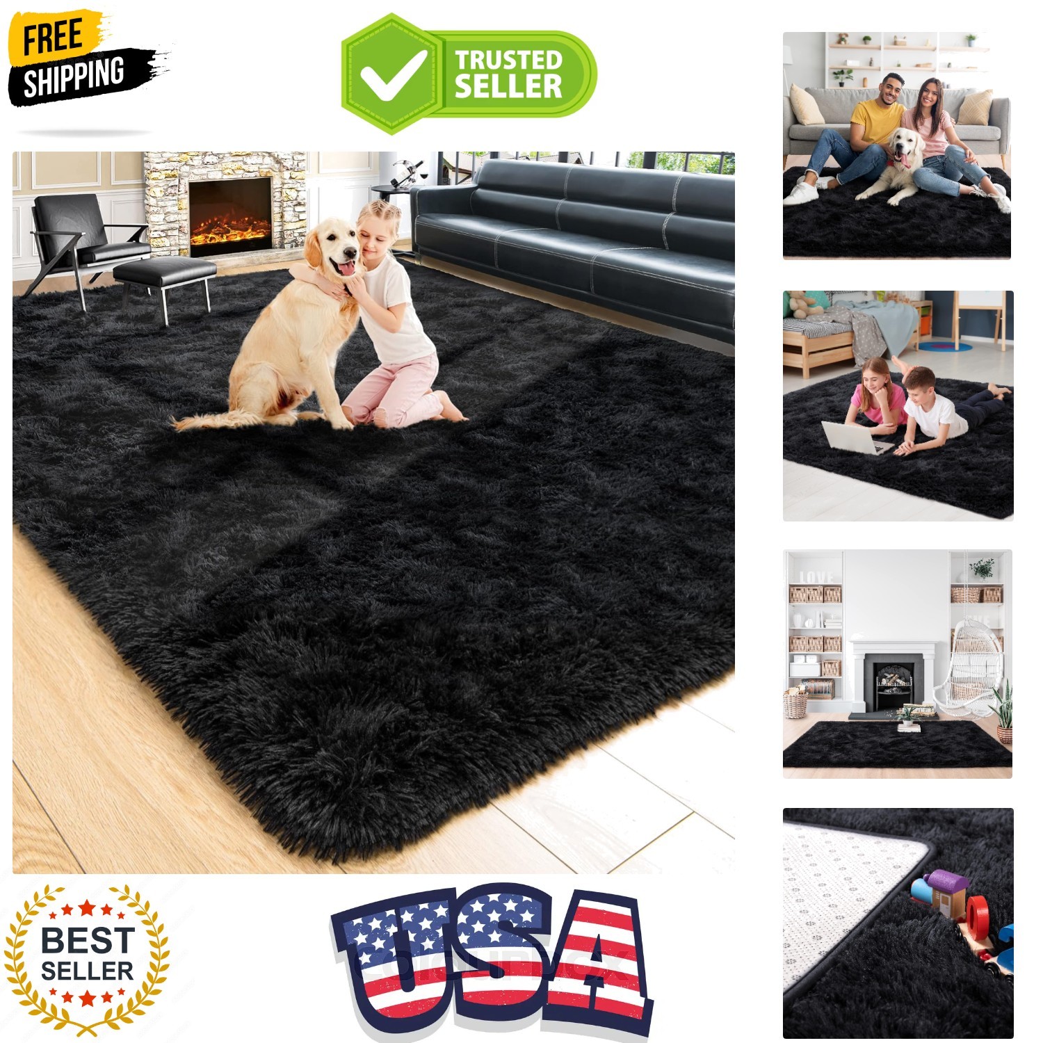 Extra Large 9×12 Area Rugs for Living Room,Fluffy Black Bedroom Rug,Big Thick…