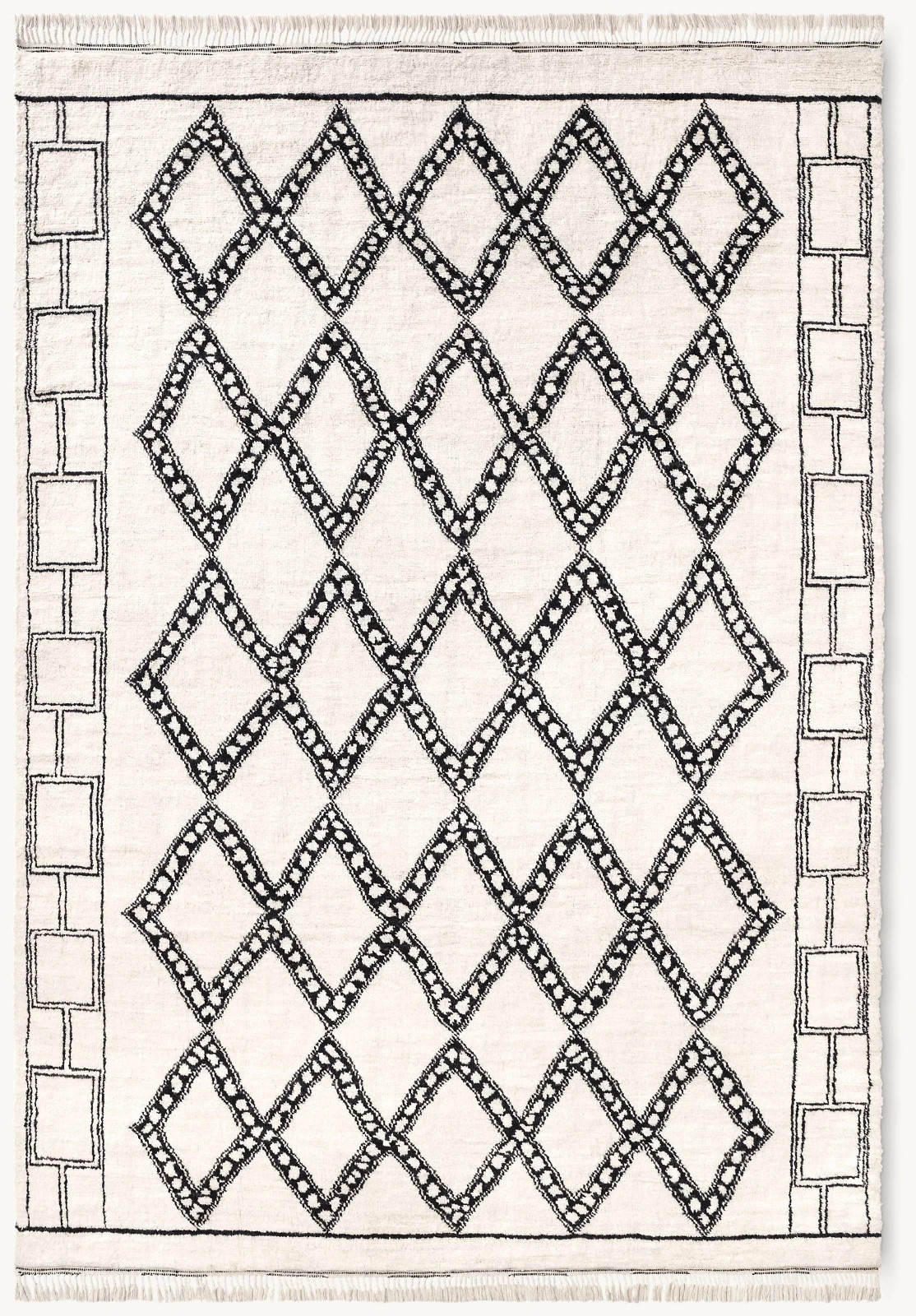 New Moroccan Berber Wool Rug Color Ivory/Black Luxury Handmade Design Carpet Rug