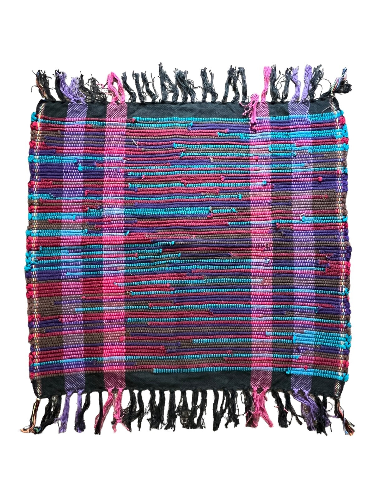 Handmade Woven Rag Rug 29in x 27in Multicolor Dark Jewel Tones