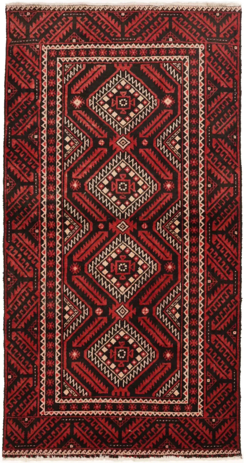 Handmade Oriental Rug Red Tribal Geometric Style Kitchen Decor Carpet 3’3X6’5 ft