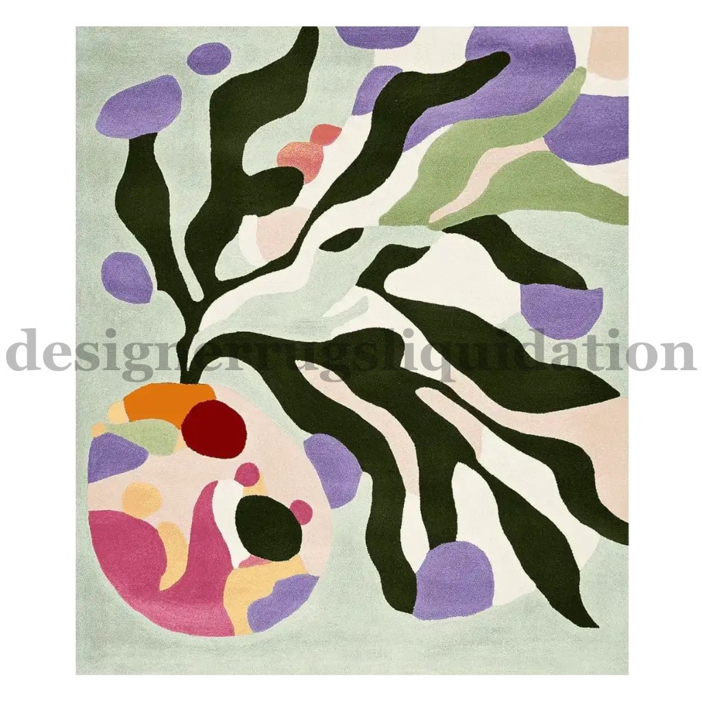 Modern Abstract Botanical Wool Area Rug Handmade Contemporary Living Room Carpet