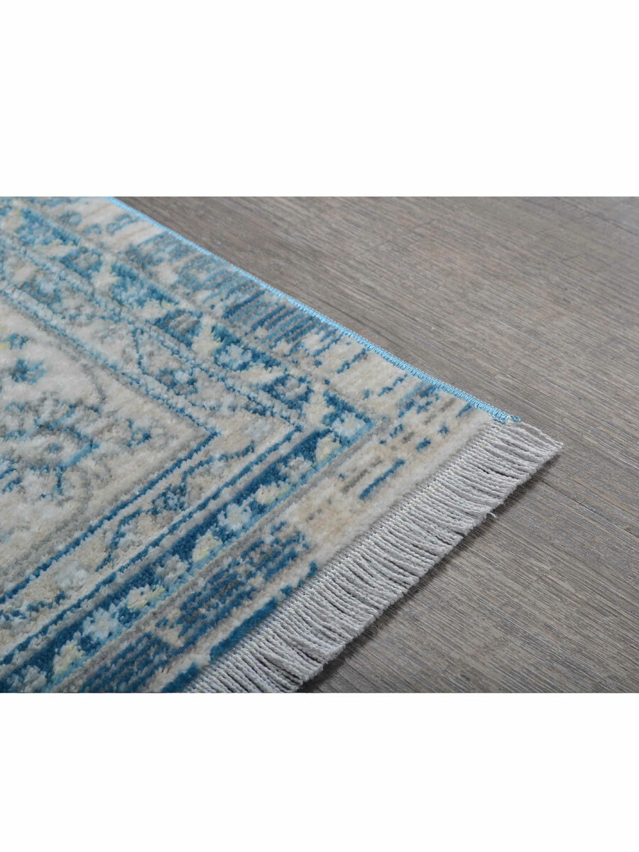 Machine Woven Cross Weave Polyester Area Rug Oriental Gray Blue BBH Home M00087