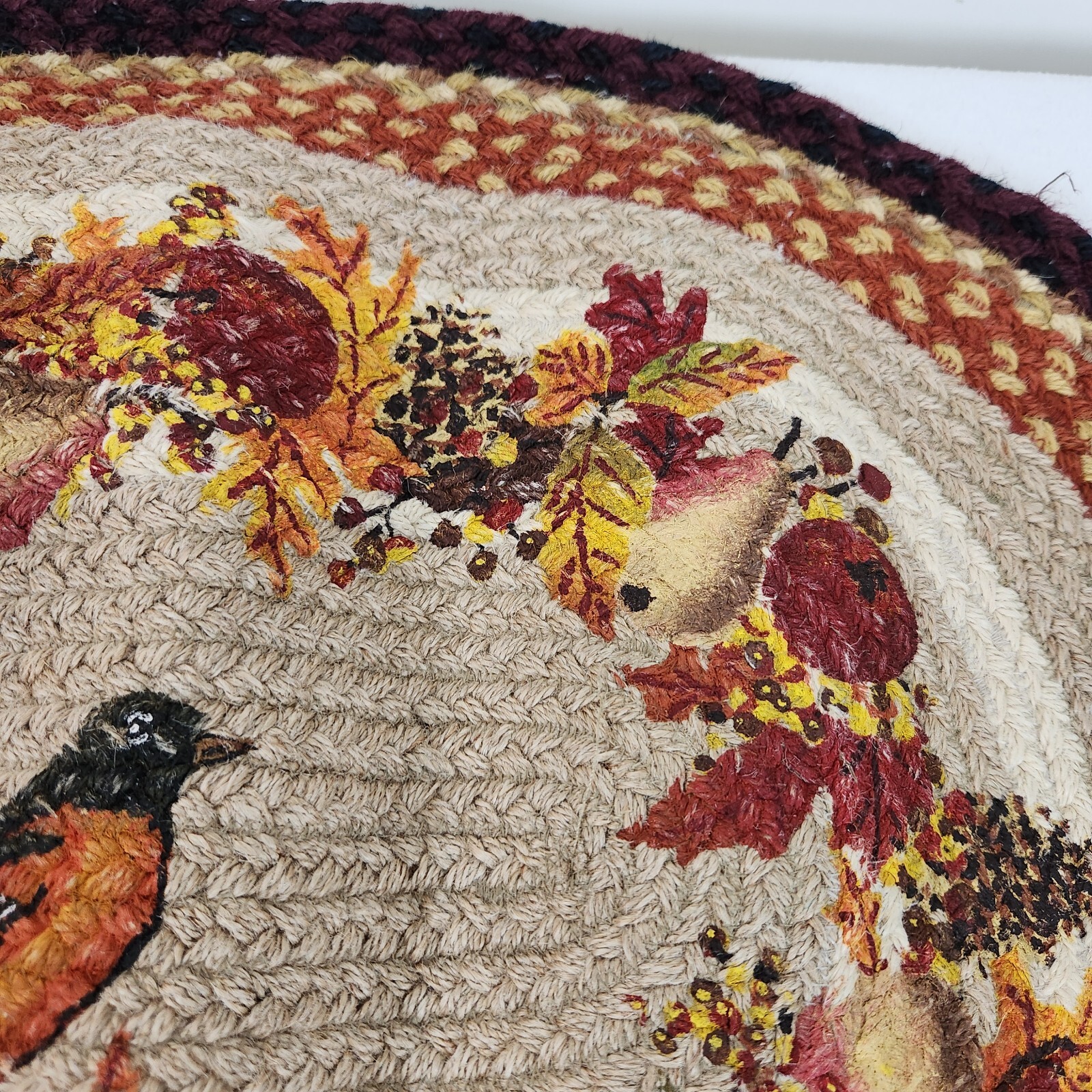 Earth Rug Autumn Oriele Stenciled Fall Leaves 20×27 Braided Jute Accent Rug Mat