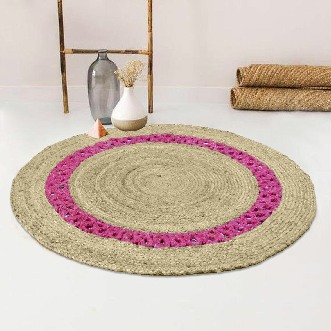 Oussum Bedroom Floor Rugs Jute Kitchen Bathroom Carpet Brown Pink Round Rag Rugs