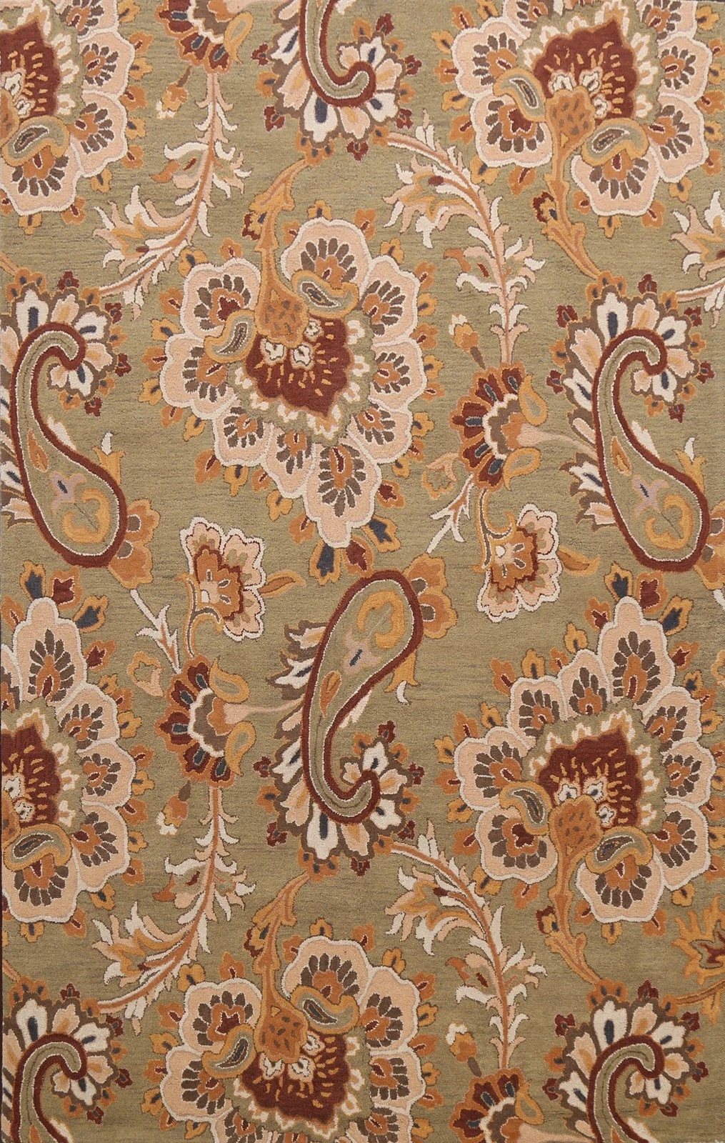 Elegant Floral Paisley Green Rug Sophisticated Interiors Hand-tufted Carpet