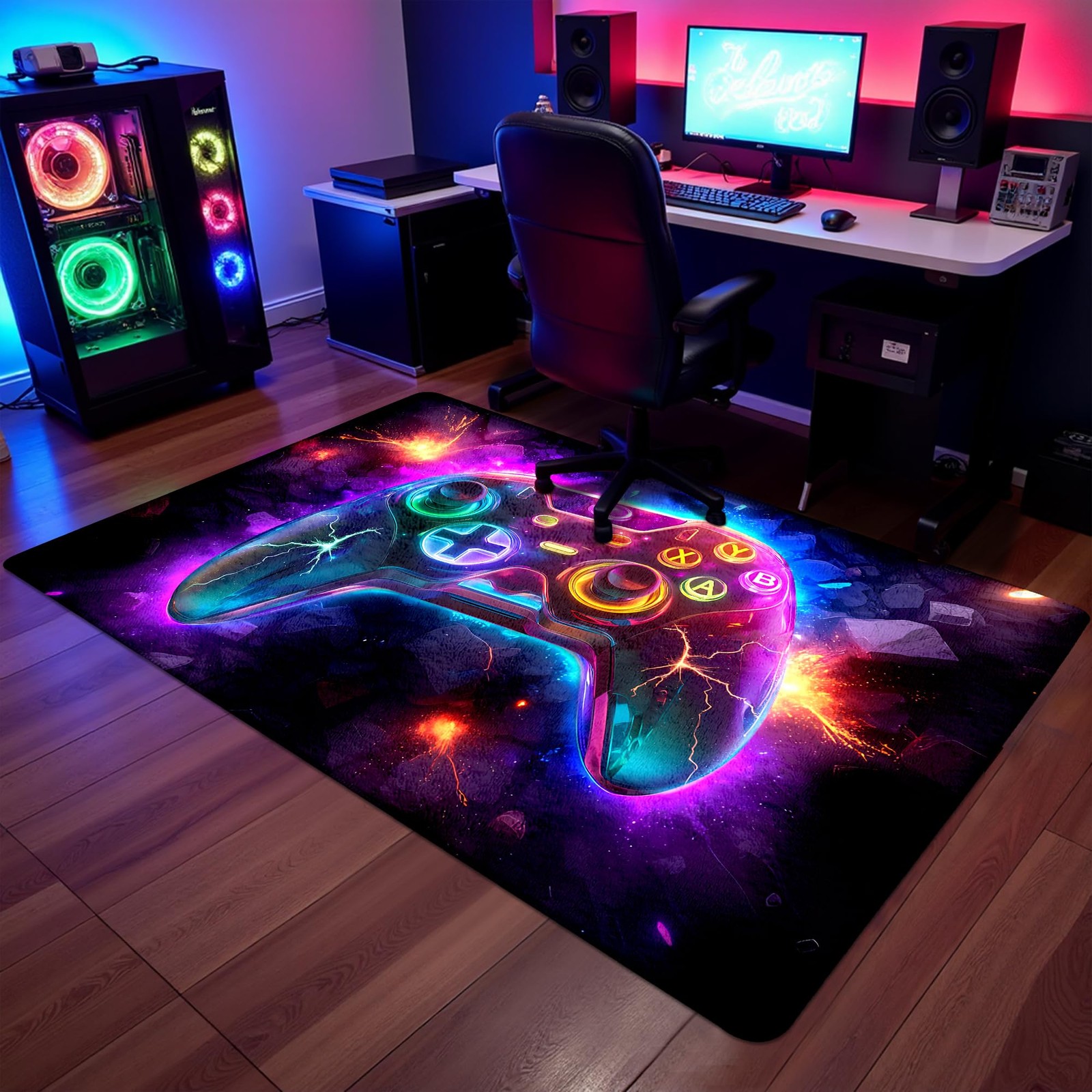 Aicliv 3X5 Ft Neon Gaming Area Rug For Boys Room Colorful Game Controller