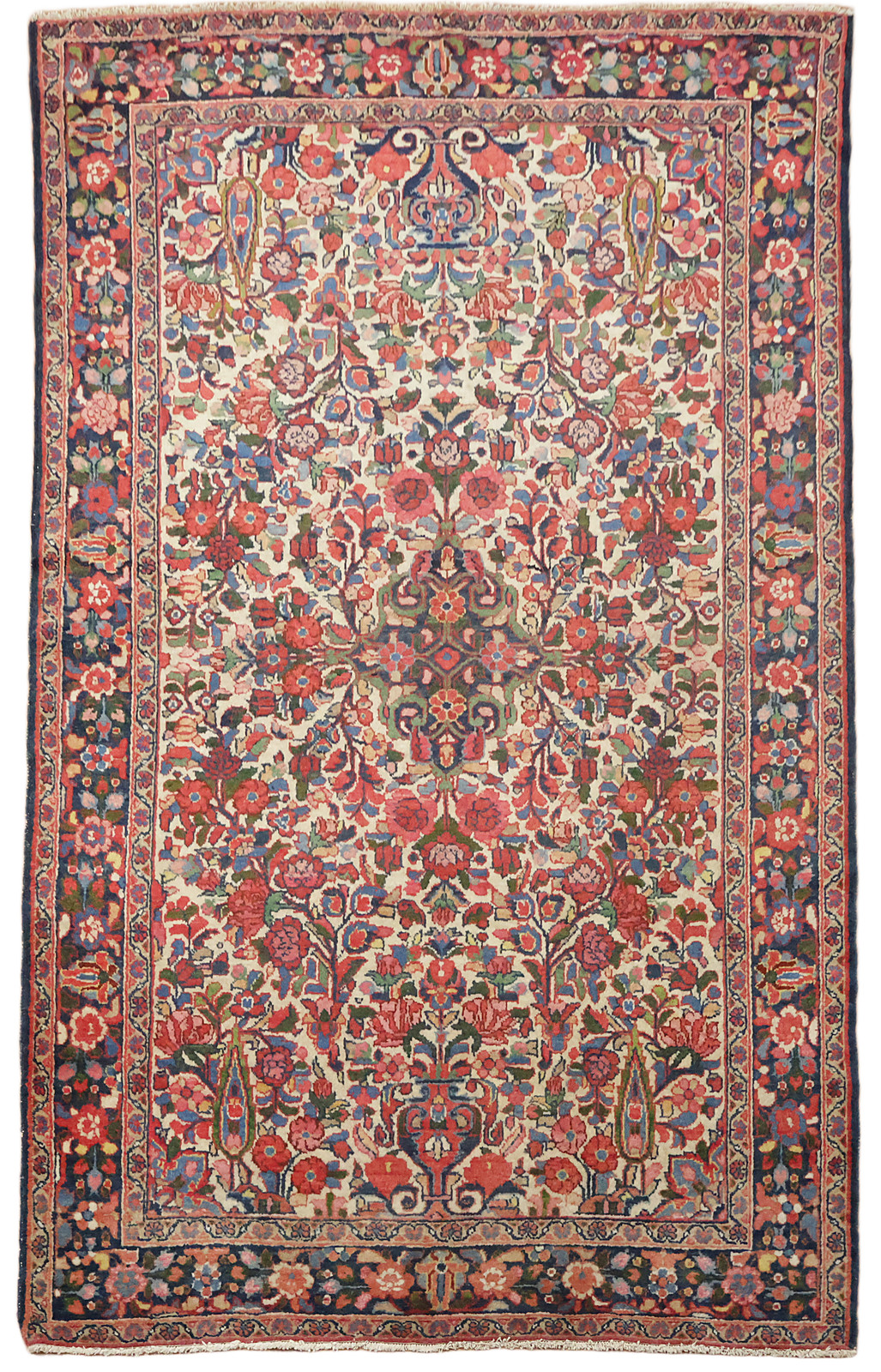 5×7 Hand-Knotted Medallion Wool Area Rug in Red & Ivory Hues