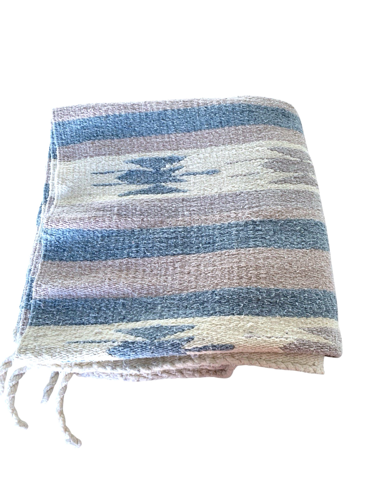 Woven Striped Soft Throw Blanket Serape Rug Yoga Mat Blue Pink Beige 60 x 29