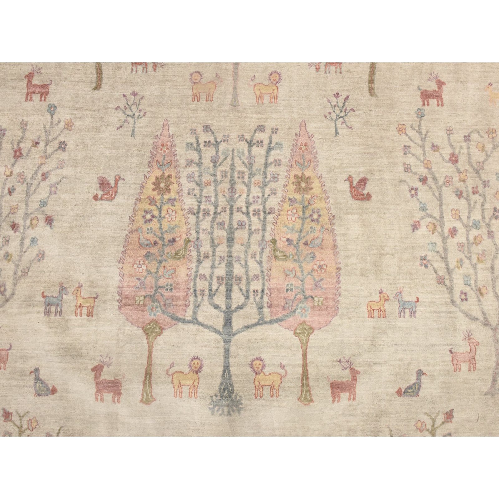 11’6″x14’6″ Ivory Folk Art Ethnic Willow Trees Hand Knotted Wool XL Rug 78659
