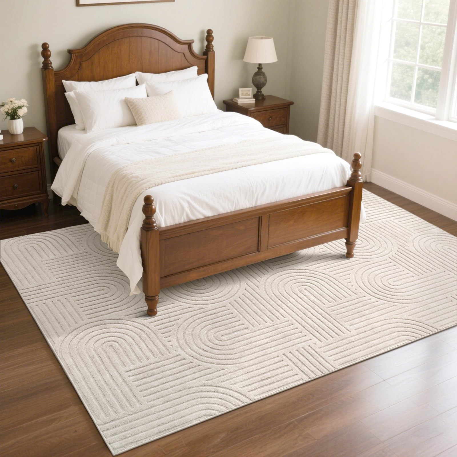 Soft Cozy Fluffy Arch Pattern High-Low Pile Textured Area Rug 5’3″x7’3″ Non S…