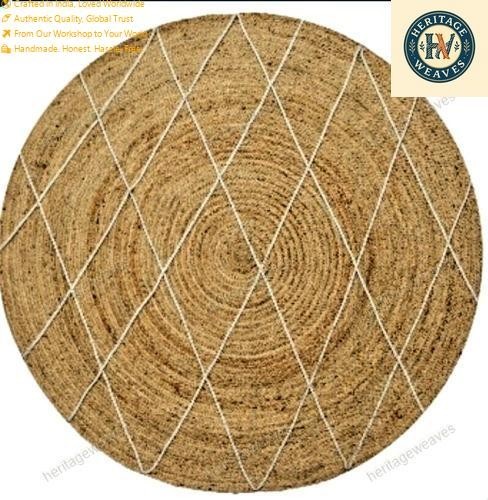 Art Deco Indian Handmade Area Rugs 7 x 7 Feet Hand Woven Jute Carpet
