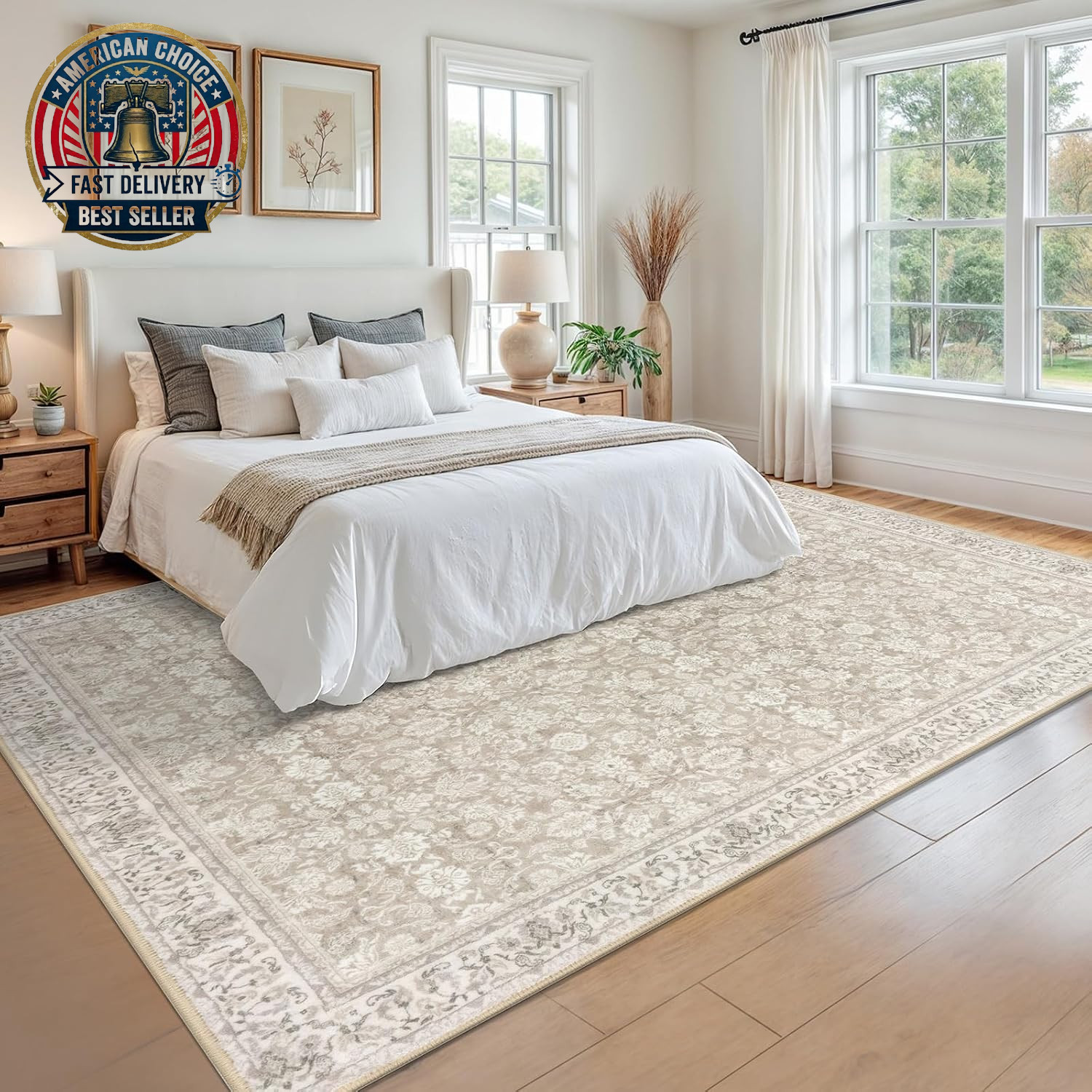 9X12 Area Rug, Cream Beige Yellow White Grey Large Washable Rug for Living Room