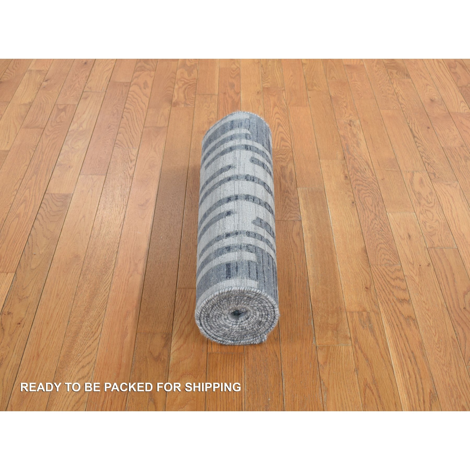 2’6×12’3″ Blue Silk and Wool Zigzag Design Hand Knotted Runner Rug R78096