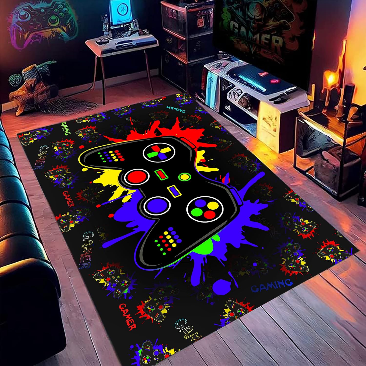 Gamer Gaming Rugs for Boys 3.3X5 FT Game Controller Gamer Modern Area Rugs Carpe