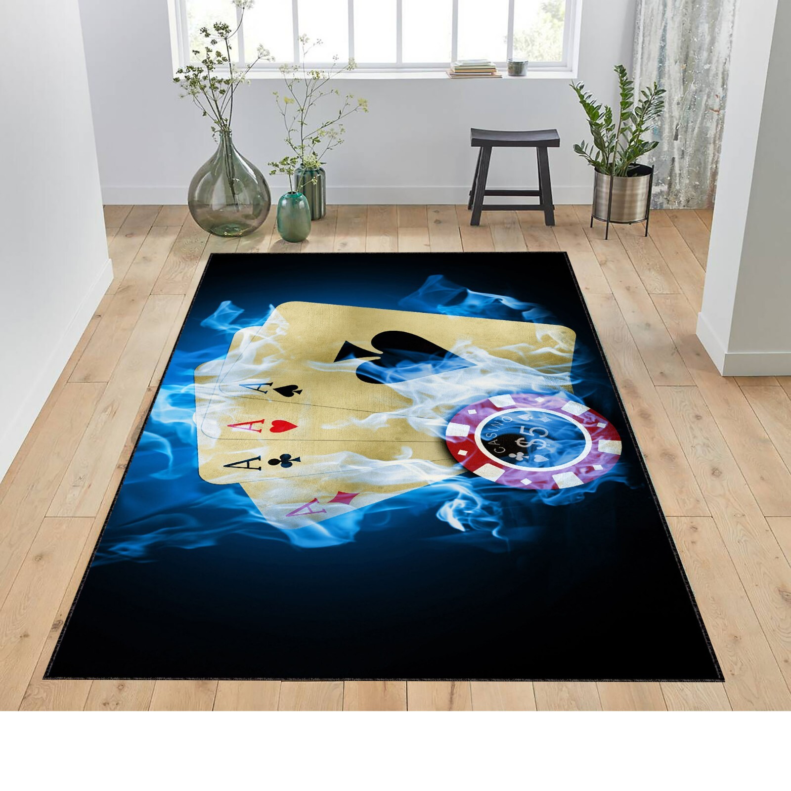 Poker Player Room Rug, Casino Decor Rug, Gaming Room Decor Gift, Casino Party