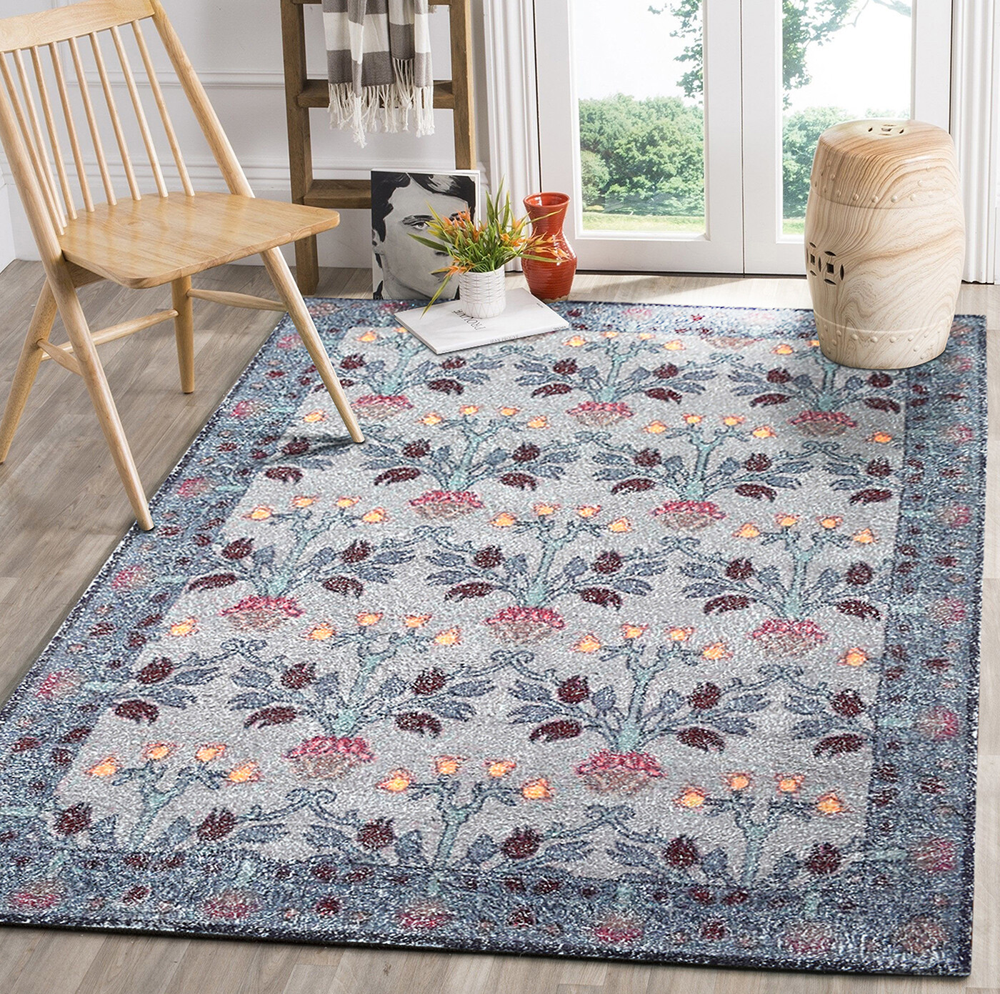 Multi Sizes Hand Woven William Morris Polyester Rug Gray Blue