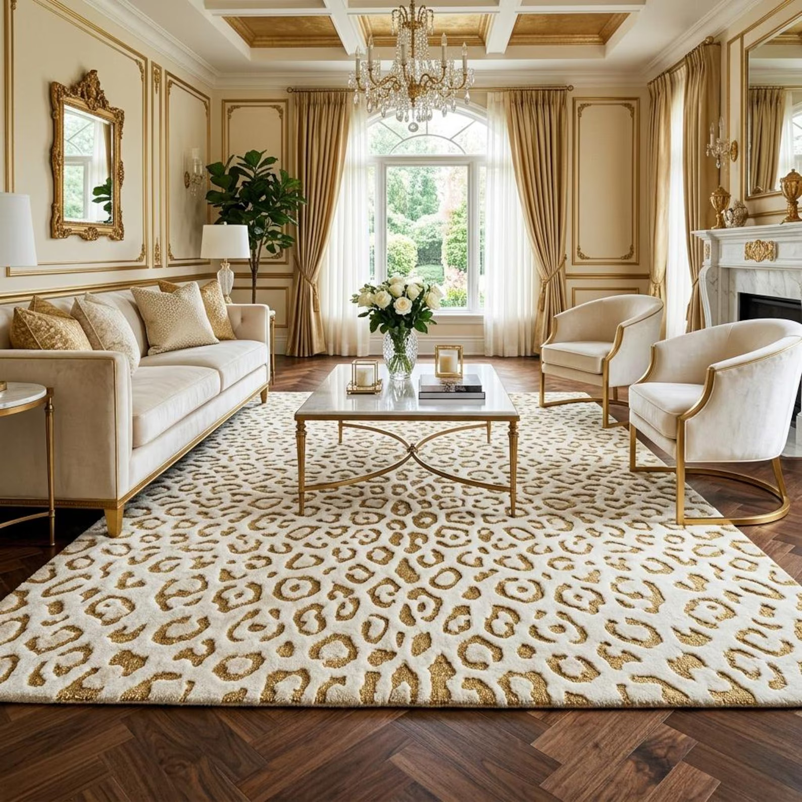 Gold Leopard Print Area Rug Soft Plush Carpet Modern Living Room Bedroom Decor