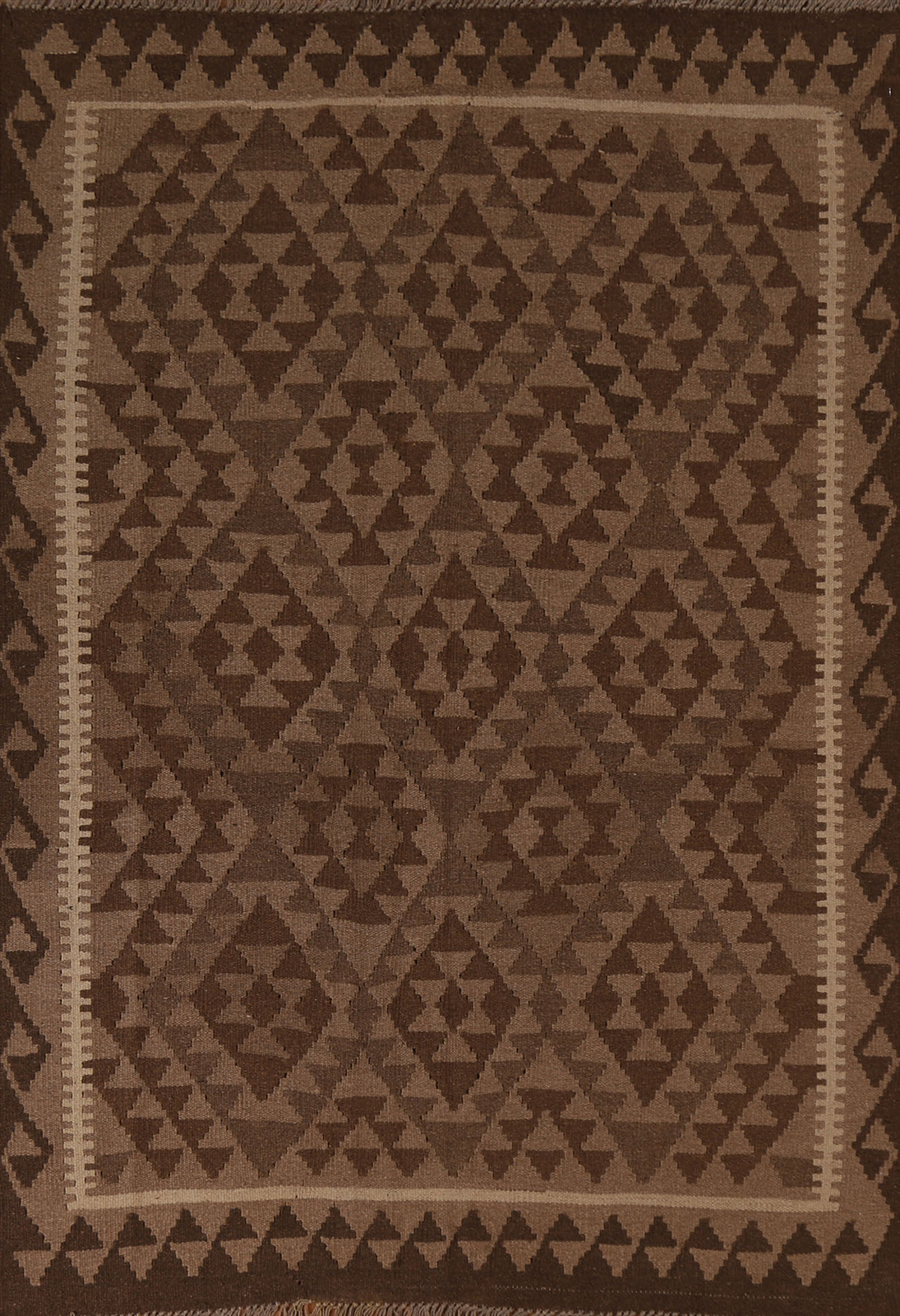 Brown Geometric Kilim Rugs Wool Traditional Kelim Carpets 5×7 ft