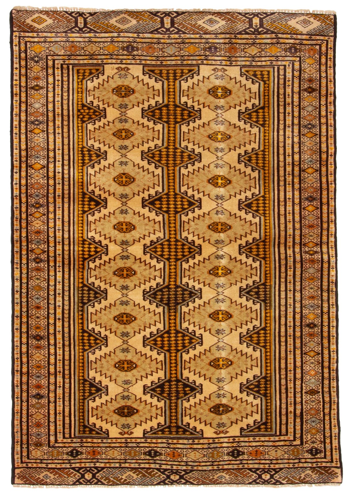 Vintage 4’1″ x 5’10” Traditional Hand Knotted Vegetable Dye Wool Area Rug