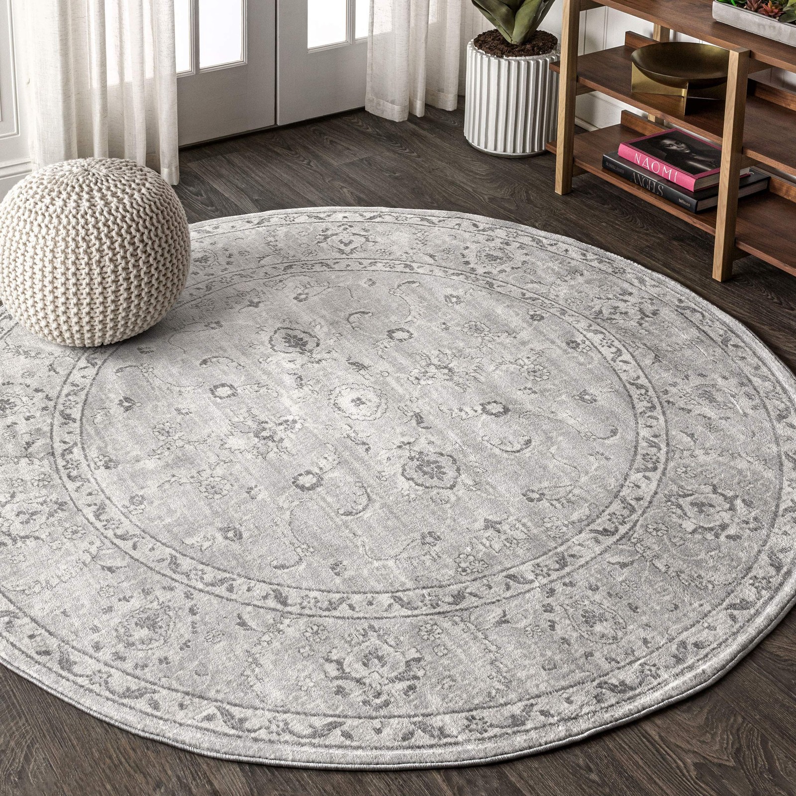 Jonathan Y Modern Vintage Light Grey 5 Round Indoor Area Rug Country Floral