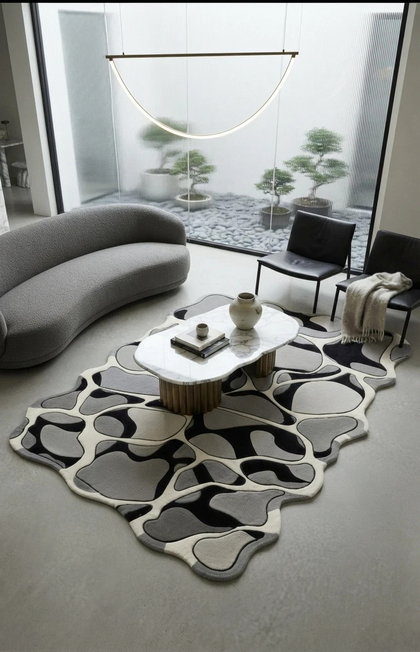 Modern Irregular Shaped Wool Rug Abstract Hand Tufted Living Room Area Carpet5x8