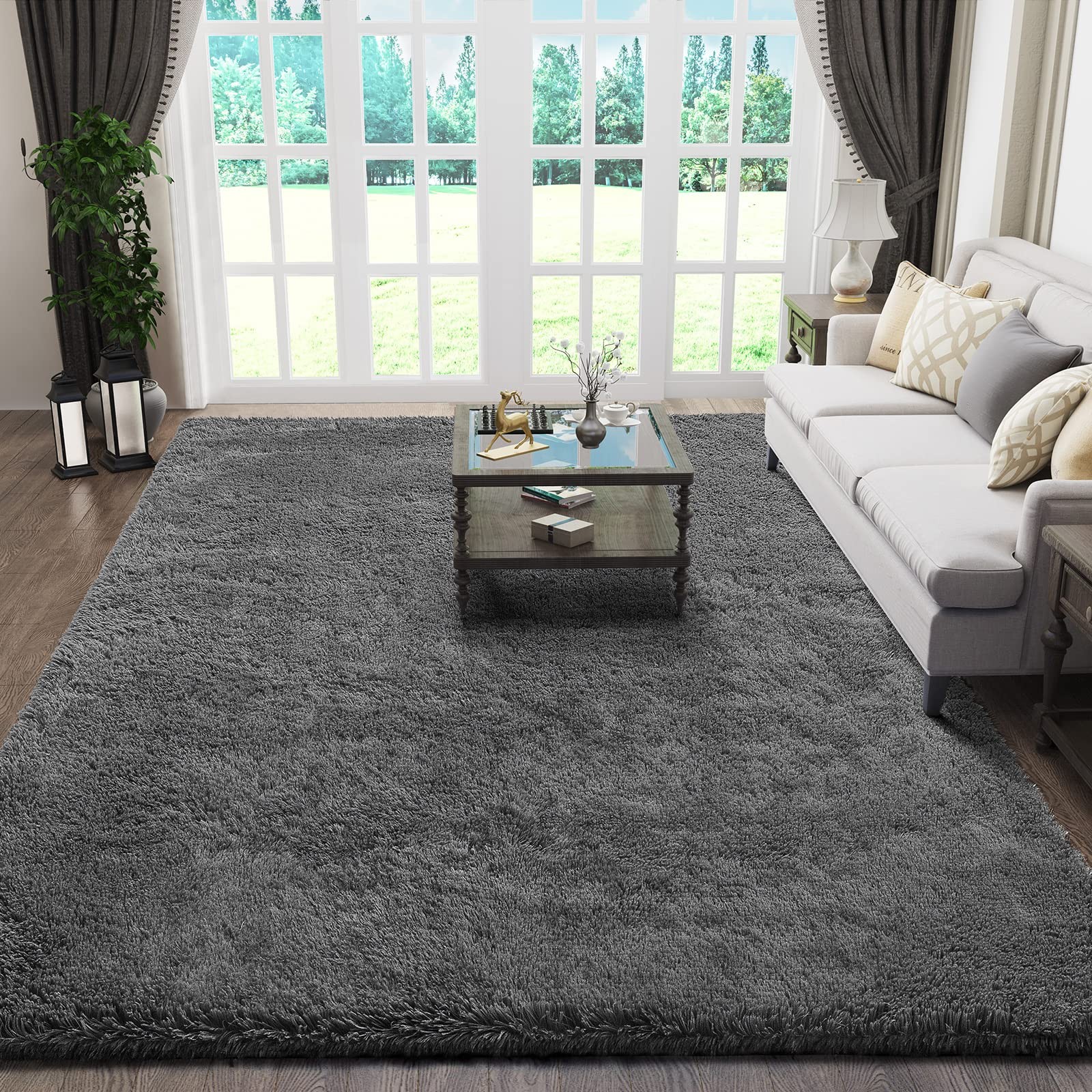 Rugs for Living Room, Upgrade Non-Slip Fluffy Soft 5×8 Area Rug, Shag Large F…