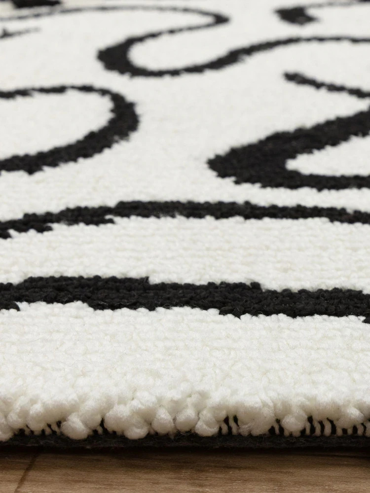 8×10 Whimsical Boho Zebra Hide Pelt Graphic Rug | Funky Squiggle Nursery Carpet