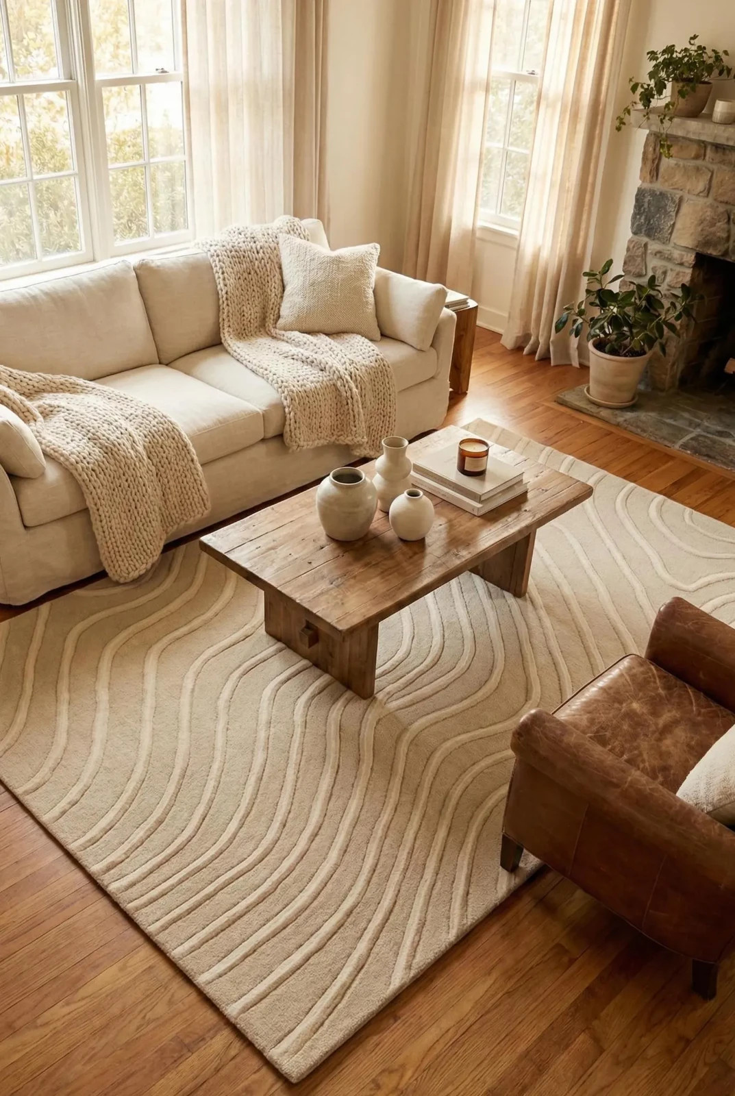 Hand Tufted Wool Rug | Modern Textured Neutral Area Rug | Beige Sculpted Pattern