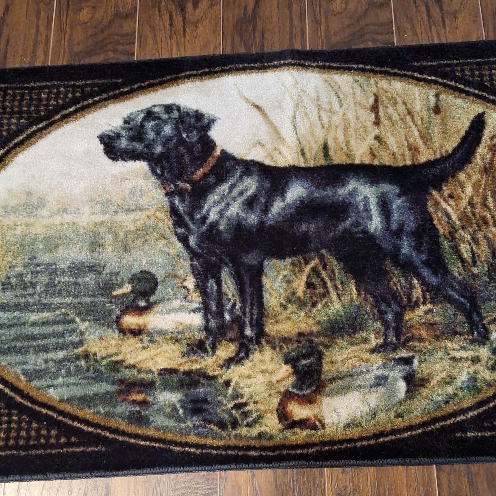 Rug 30 x 50 Inch Black lab Black Retriever Hunting With Ducks.