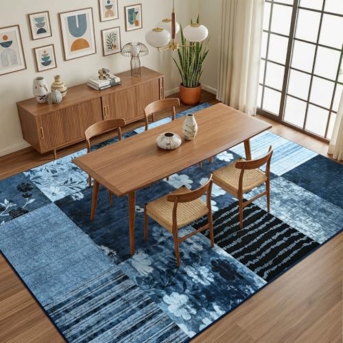 6×9 Area Rugs for Living Room, Modern Geometric Patchwork Large Rug, Washable