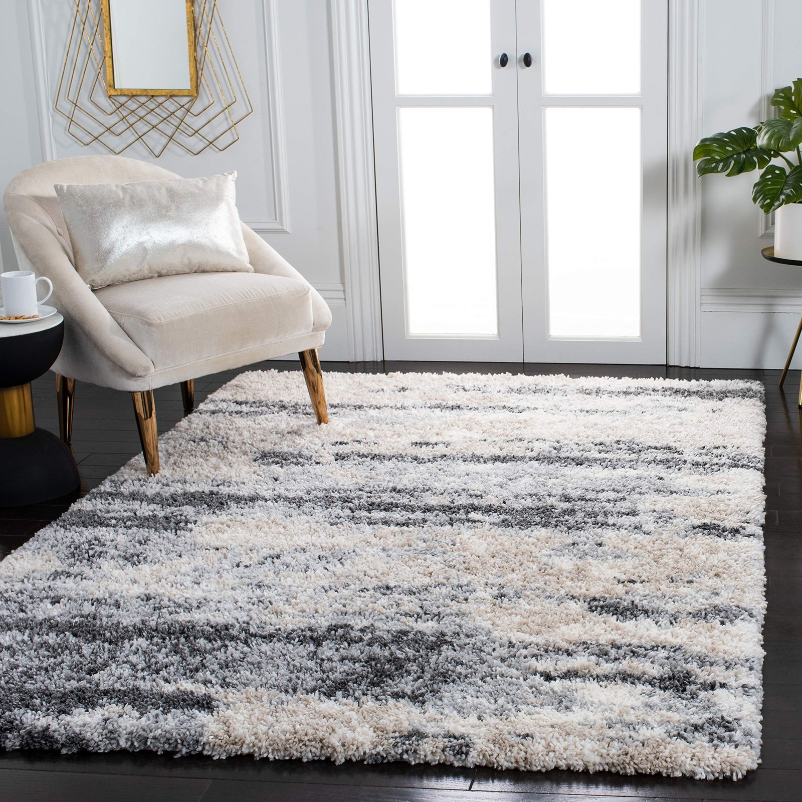 Fontana Shag Collection Area Rug – 5’3″ x 7’6″, Grey & Ivory, Non-Shedding & …