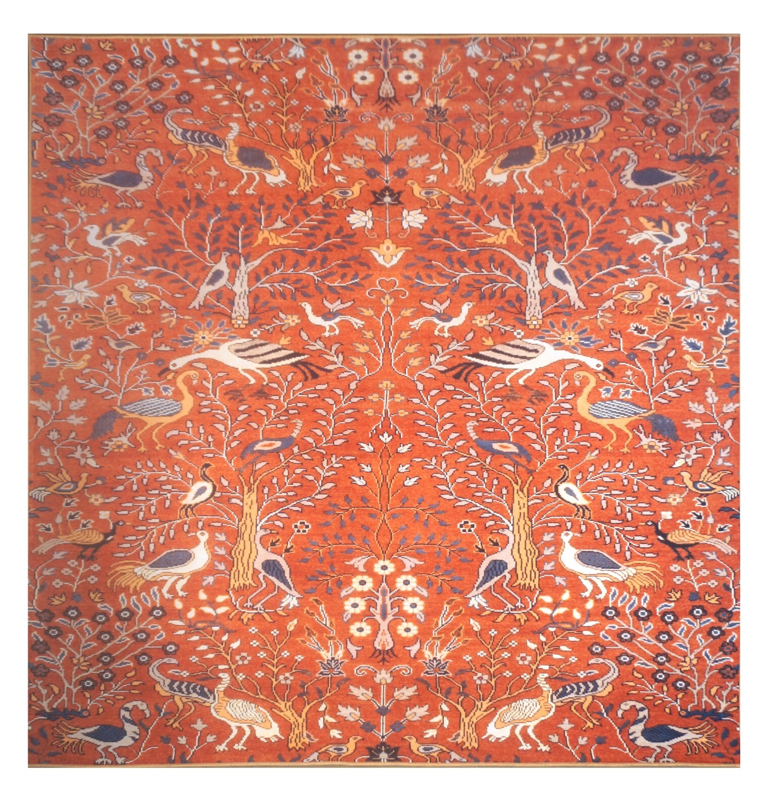 Modern Red Bird Design Machine Washable Rug Built-in Padding (Multiple Sizes)