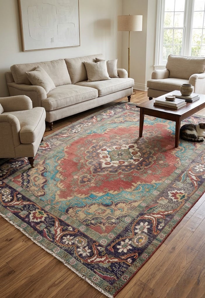 Semi-Antique Handmade Distressed Oriental Rug Muted Colors Carpet 6’4×9’4 Ft