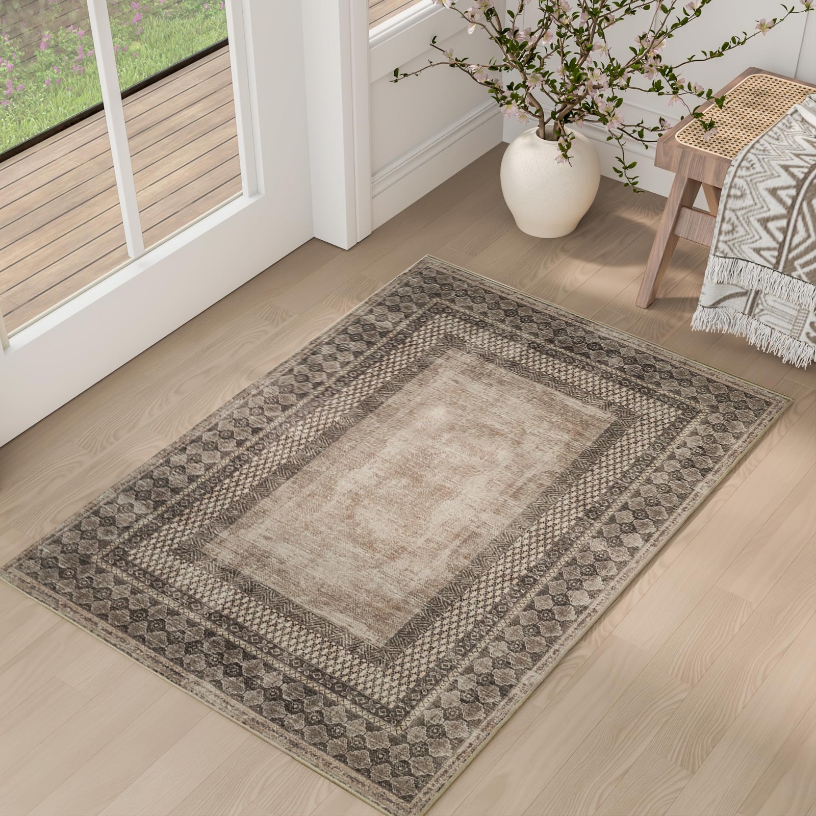 Area Rug 2×3 Washable Non Slip Brown Stain Resistant for Entryway Kitchen – Pet