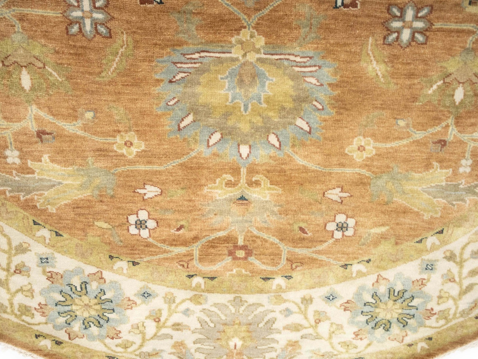 8×8 ft Rust Oushak Wool Round Rug Floral Design Carpet Home Decor