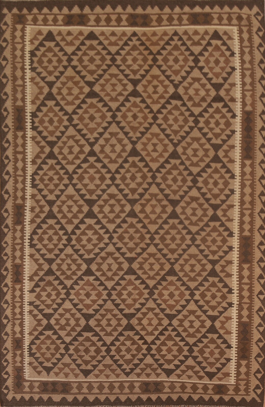 Flat-Weave Geometric Reversible Kilim Area Rug Wool Hand-Woven 7×10 ft Carpet
