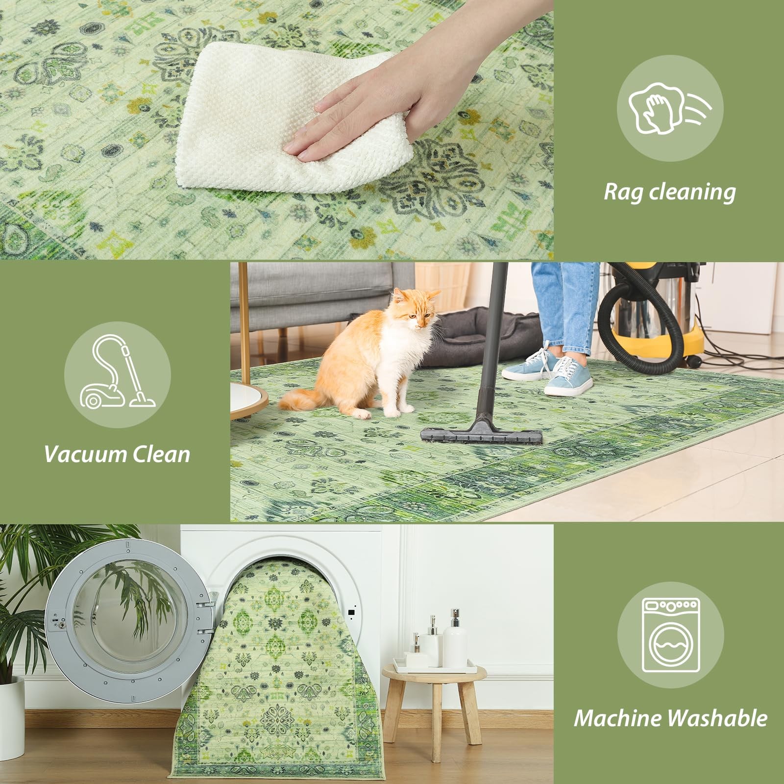 Runner Rug for Bedroom, 2x6Ft Washable Non-Slip Area Rugs,Small Floral Carpet…